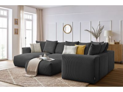 Canapé panoramique fixe modulable VOLTAIRE avec 1 méridienne, 1 angle, 2 chauffeuses et 1 pouf