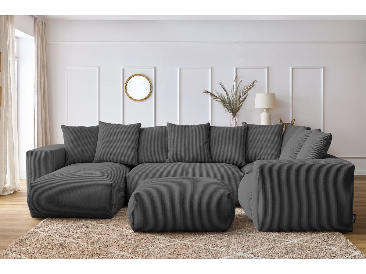 VOLTAIRE modulaire vaste panoramische bank met 1 chaise longue, 1 hoek, 2 fauteuils en 1 poef
