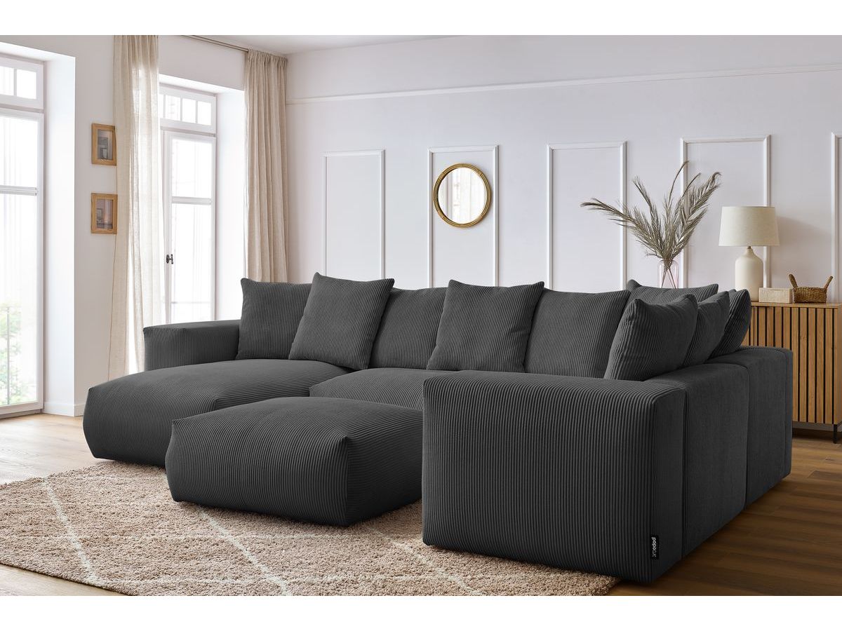 VOLTAIRE modulaire vaste panoramische bank met 1 chaise longue, 1 hoek, 2 fauteuils en 1 poef