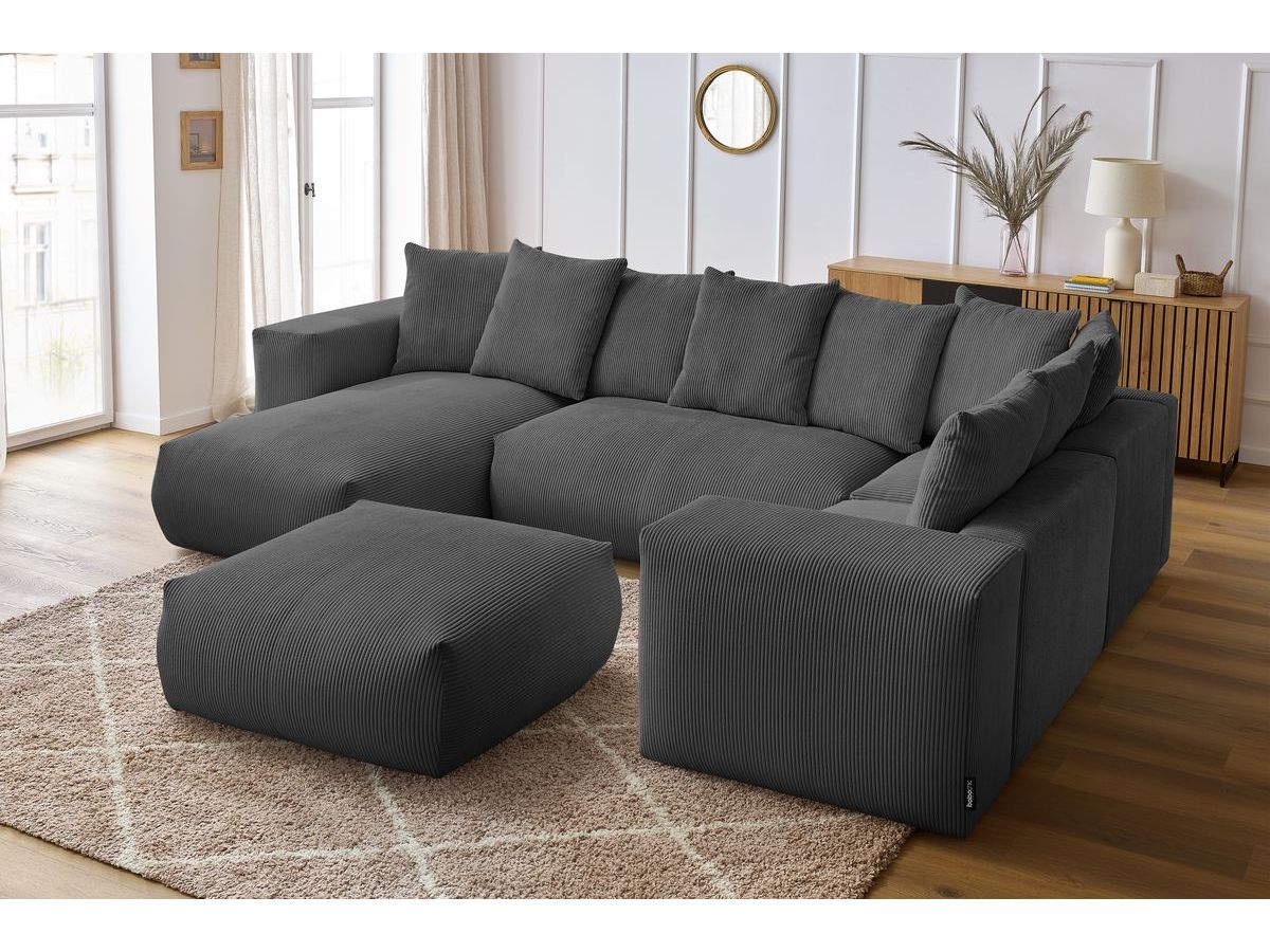 VOLTAIRE modulaire vaste panoramische bank met 1 chaise longue, 1 hoek, 2 fauteuils en 1 poef