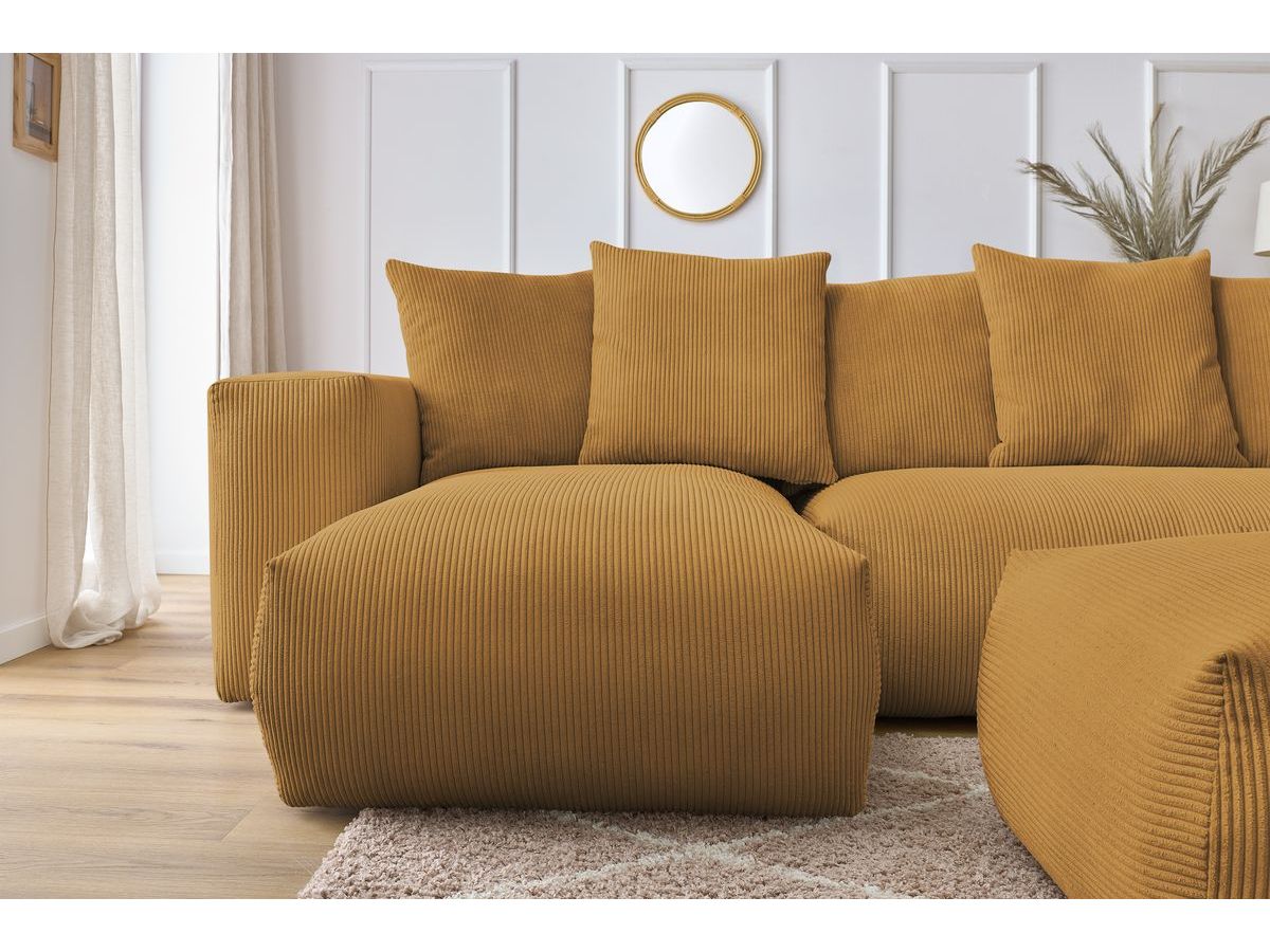 Canapé panoramique fixe modulable VOLTAIRE avec 1 méridienne, 1 angle, 2 chauffeuses et 1 pouf