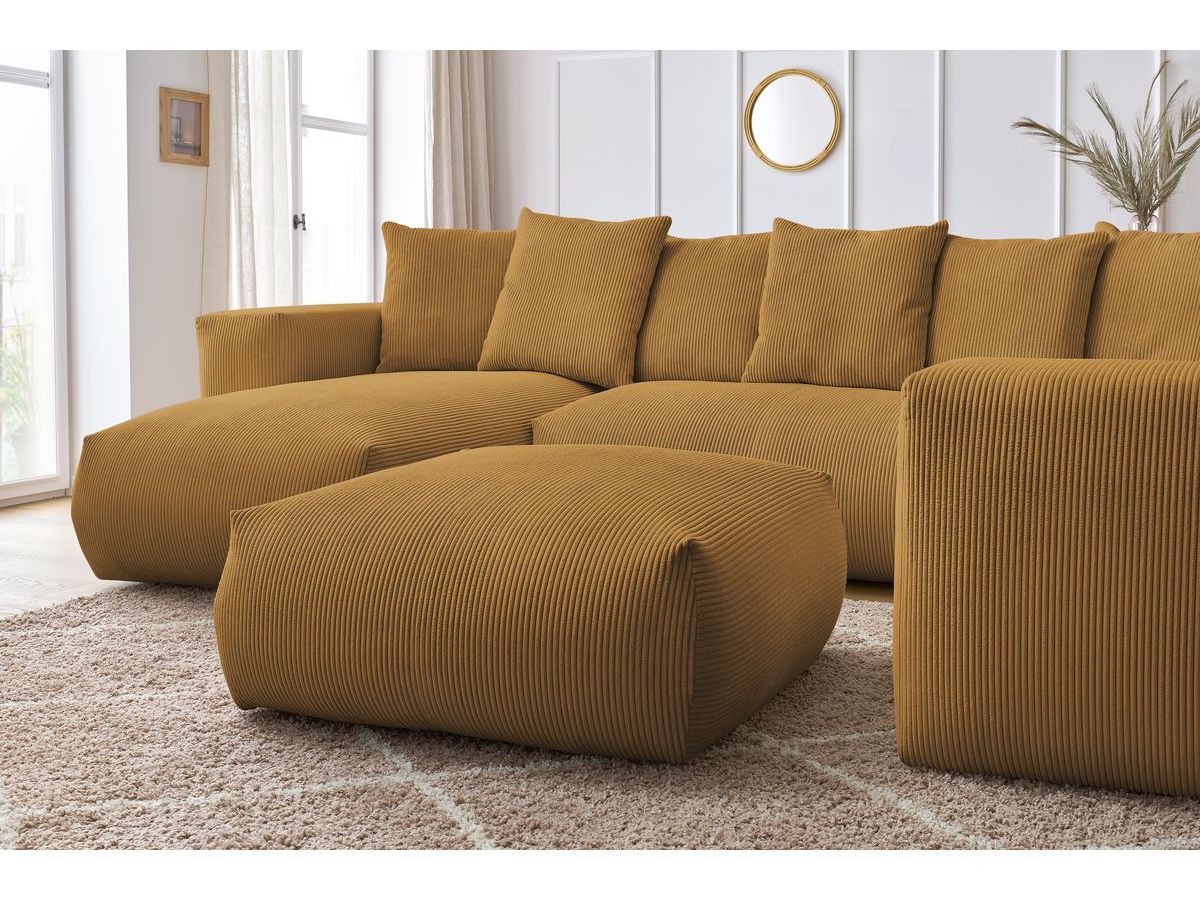 Canapé panoramique fixe modulable VOLTAIRE avec 1 méridienne, 1 angle, 2 chauffeuses et 1 pouf