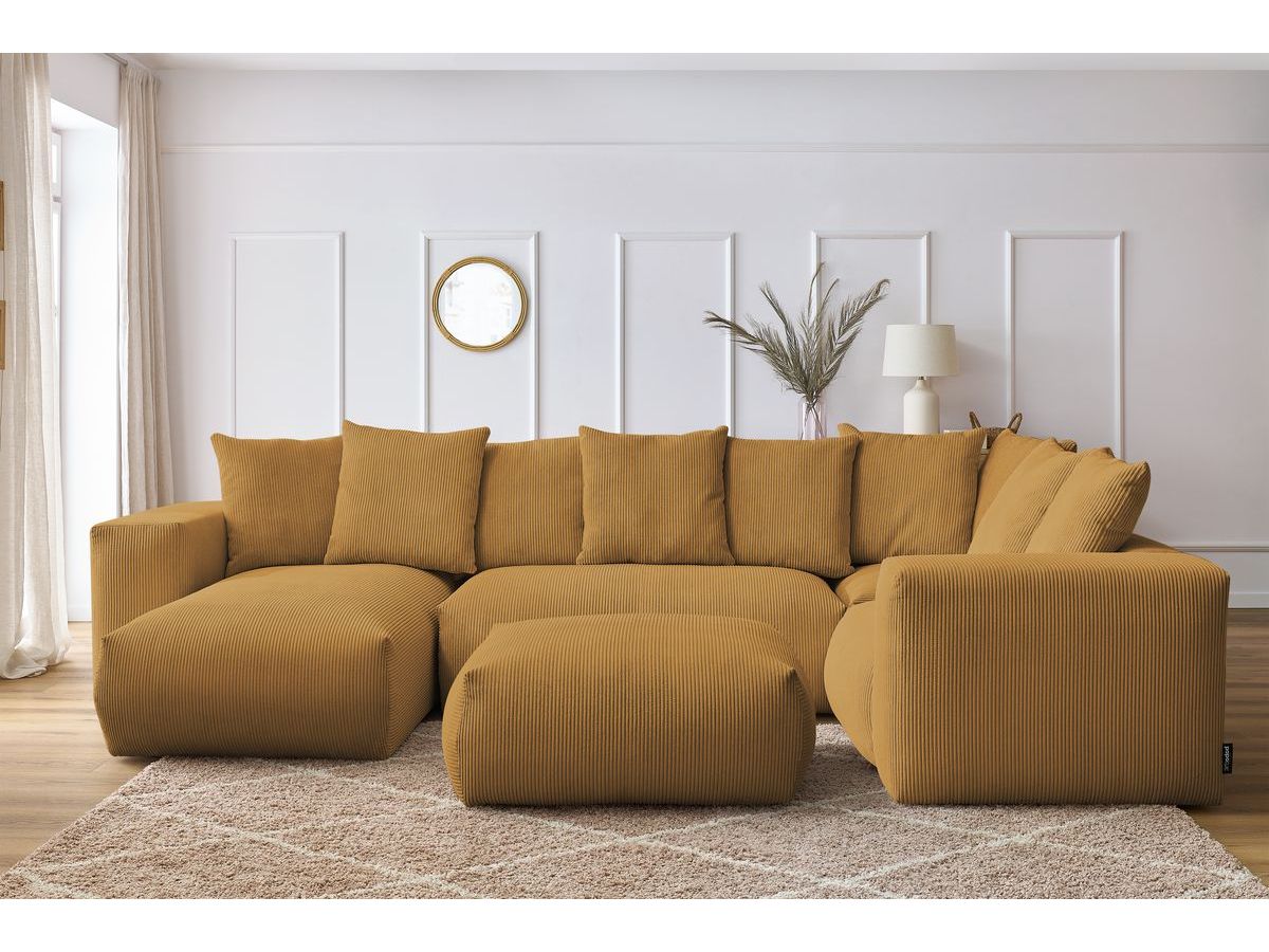 Canapé panoramique fixe modulable VOLTAIRE avec 1 méridienne, 1 angle, 2 chauffeuses et 1 pouf
