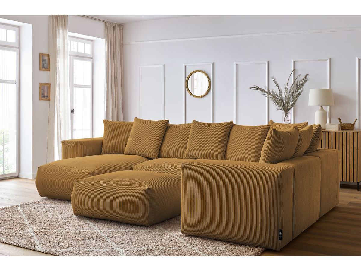 Canapé panoramique fixe modulable VOLTAIRE avec 1 méridienne, 1 angle, 2 chauffeuses et 1 pouf