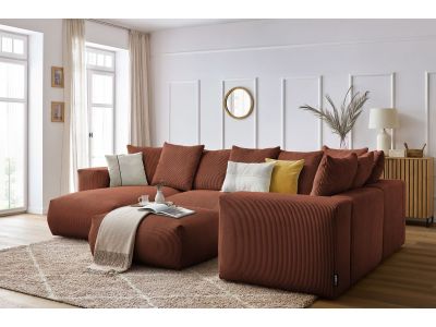 Canapé panoramique fixe modulable VOLTAIRE avec 1 méridienne, 1 angle, 2 chauffeuses et 1 pouf