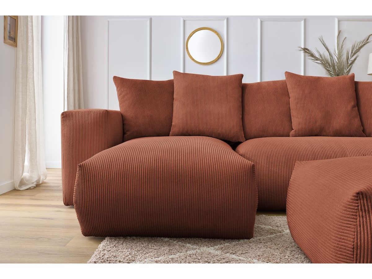 Canapé panoramique fixe modulable VOLTAIRE avec 1 méridienne, 1 angle, 2 chauffeuses et 1 pouf