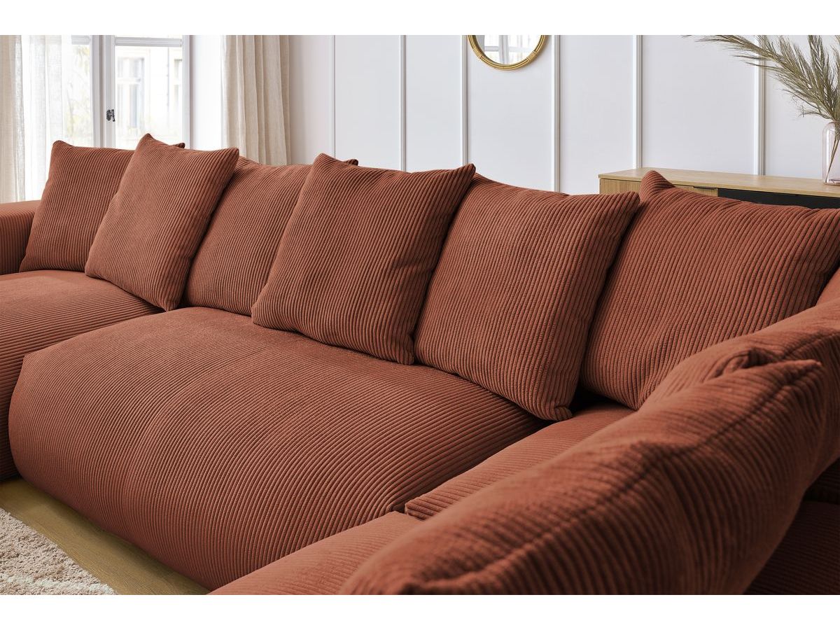 Canapé panoramique fixe modulable VOLTAIRE avec 1 méridienne, 1 angle, 2 chauffeuses et 1 pouf