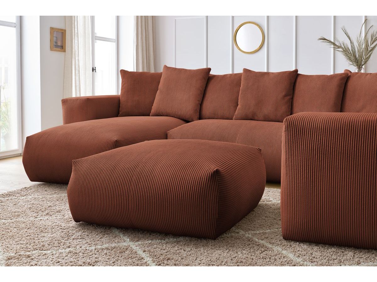 Canapé panoramique fixe modulable VOLTAIRE avec 1 méridienne, 1 angle, 2 chauffeuses et 1 pouf