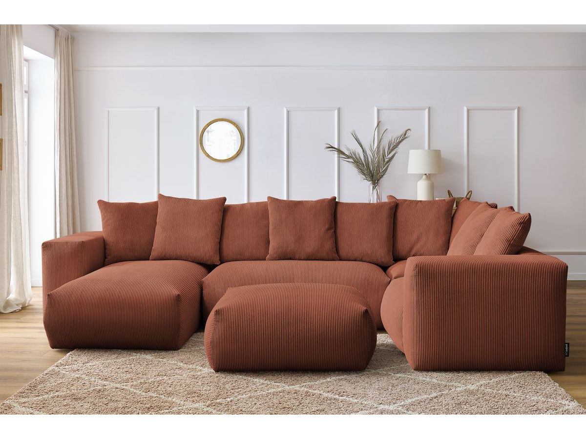 Canapé panoramique fixe modulable VOLTAIRE avec 1 méridienne, 1 angle, 2 chauffeuses et 1 pouf