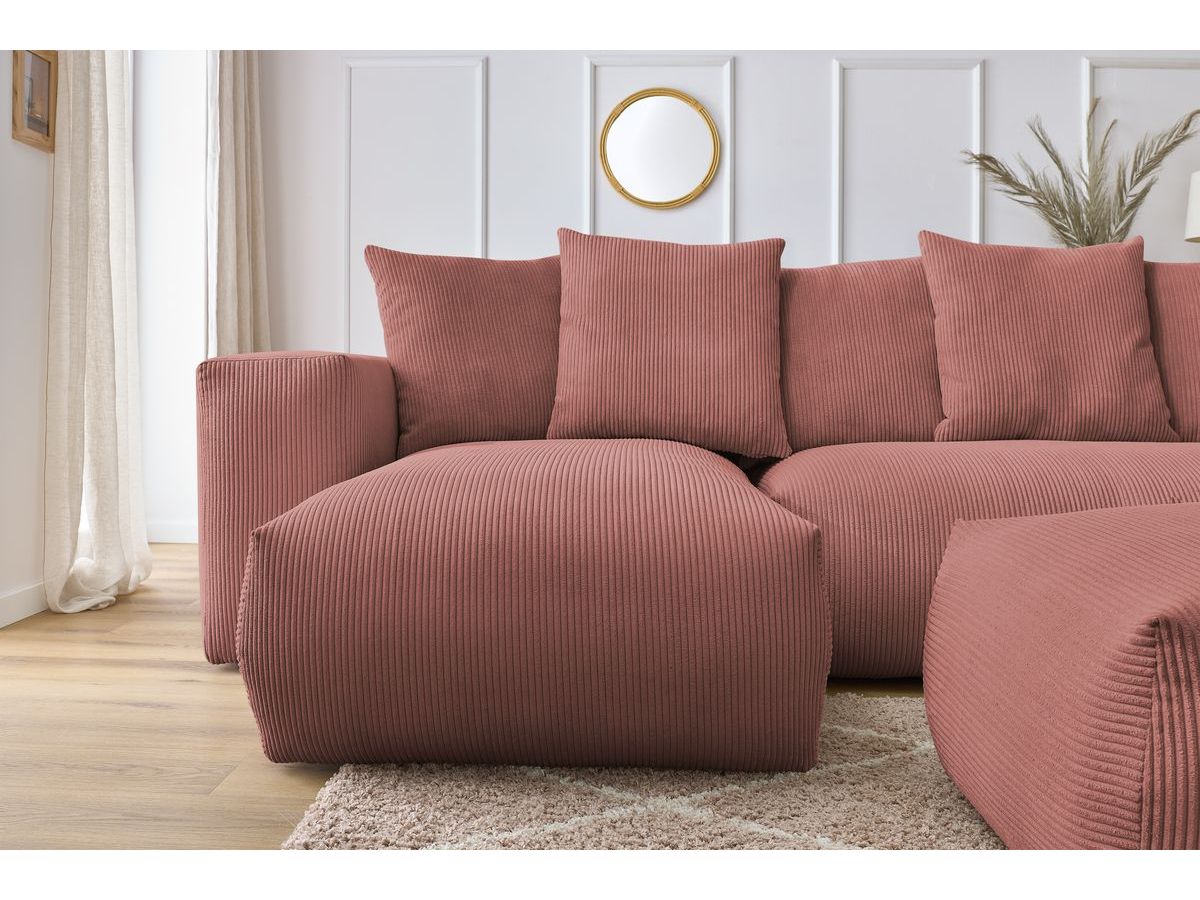 Canapé panoramique fixe modulable VOLTAIRE avec 1 méridienne, 1 angle, 2 chauffeuses et 1 pouf