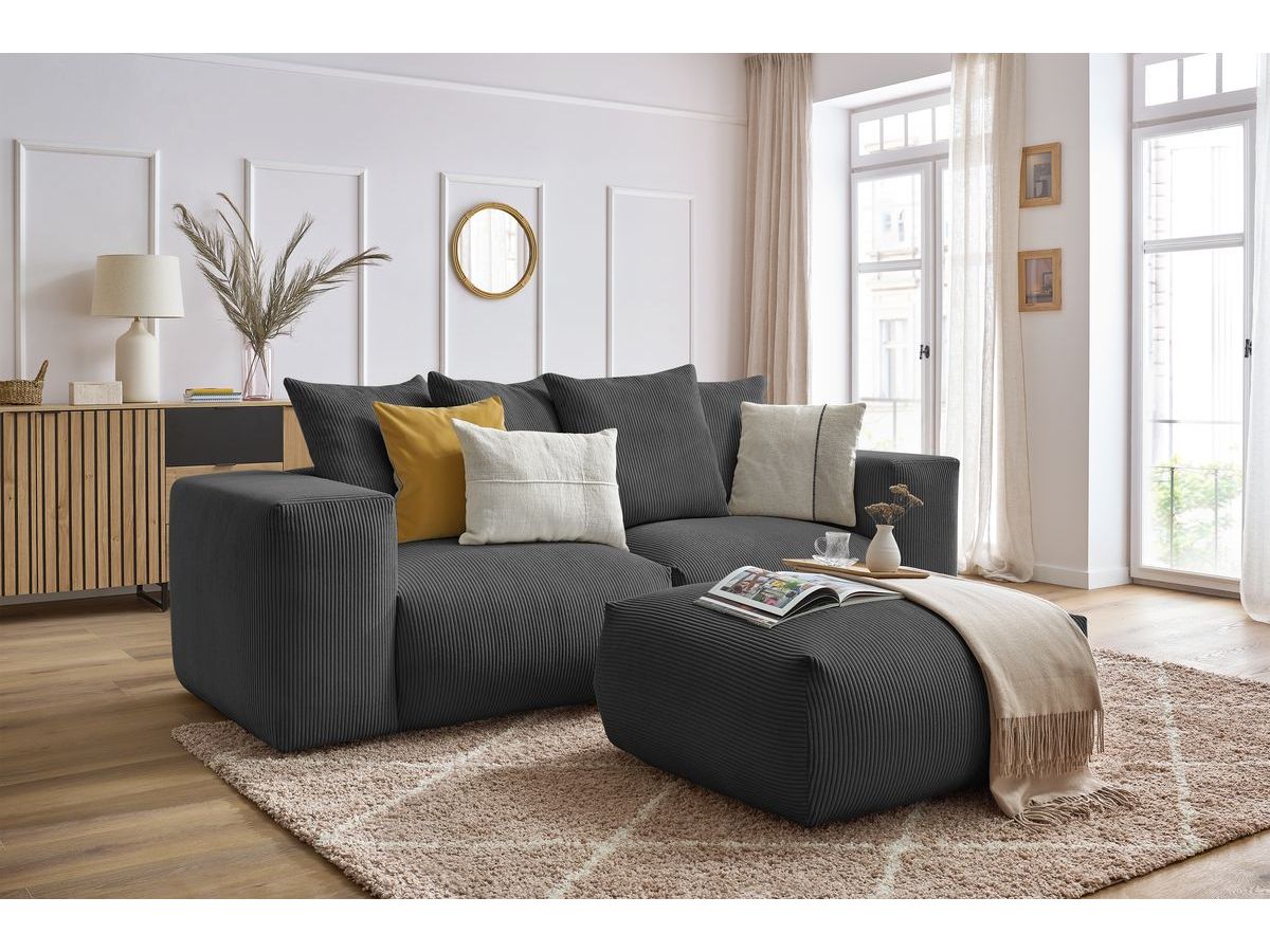 Canapé d'angle fixe EVEREST tissu chiné - Orange - Angle droit - 10 coussins
