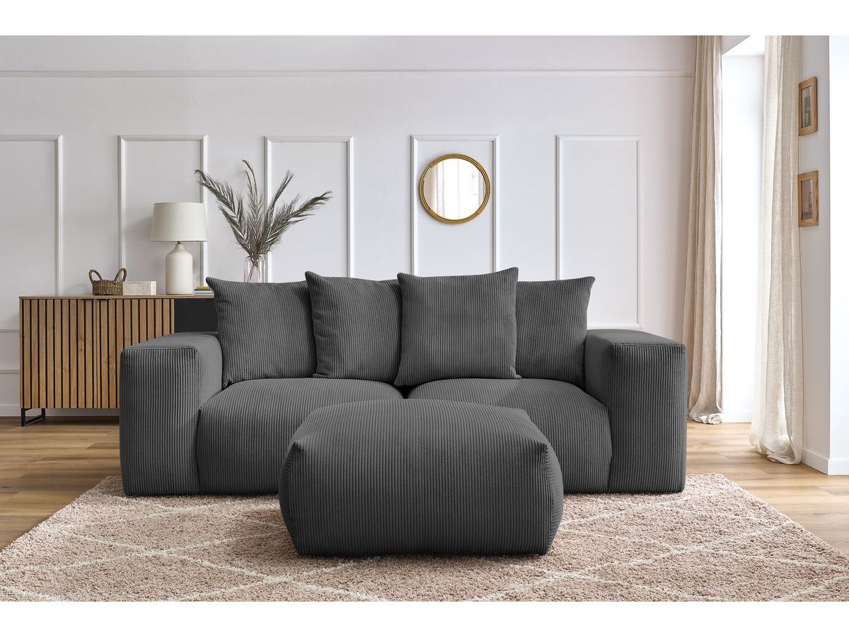 Canapé d'angle fixe EVEREST tissu chiné - Orange - Angle droit - 10 coussins