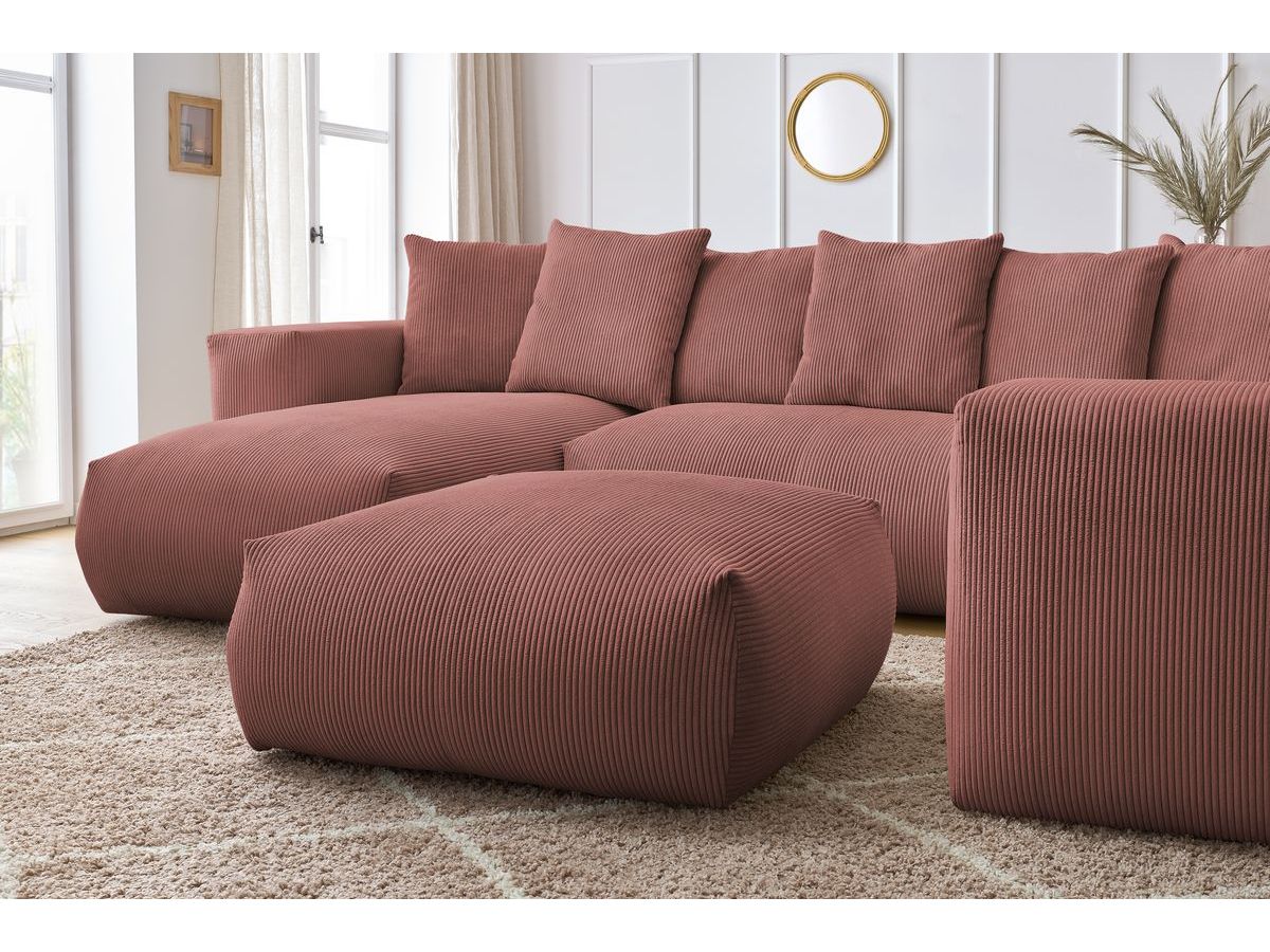 Canapé panoramique fixe modulable VOLTAIRE avec 1 méridienne, 1 angle, 2 chauffeuses et 1 pouf