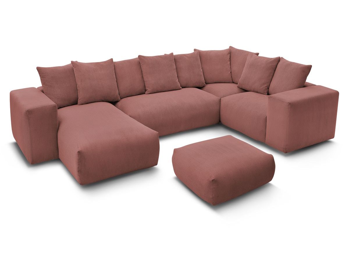 Canapé panoramique fixe modulable VOLTAIRE avec 1 méridienne, 1 angle, 2 chauffeuses et 1 pouf