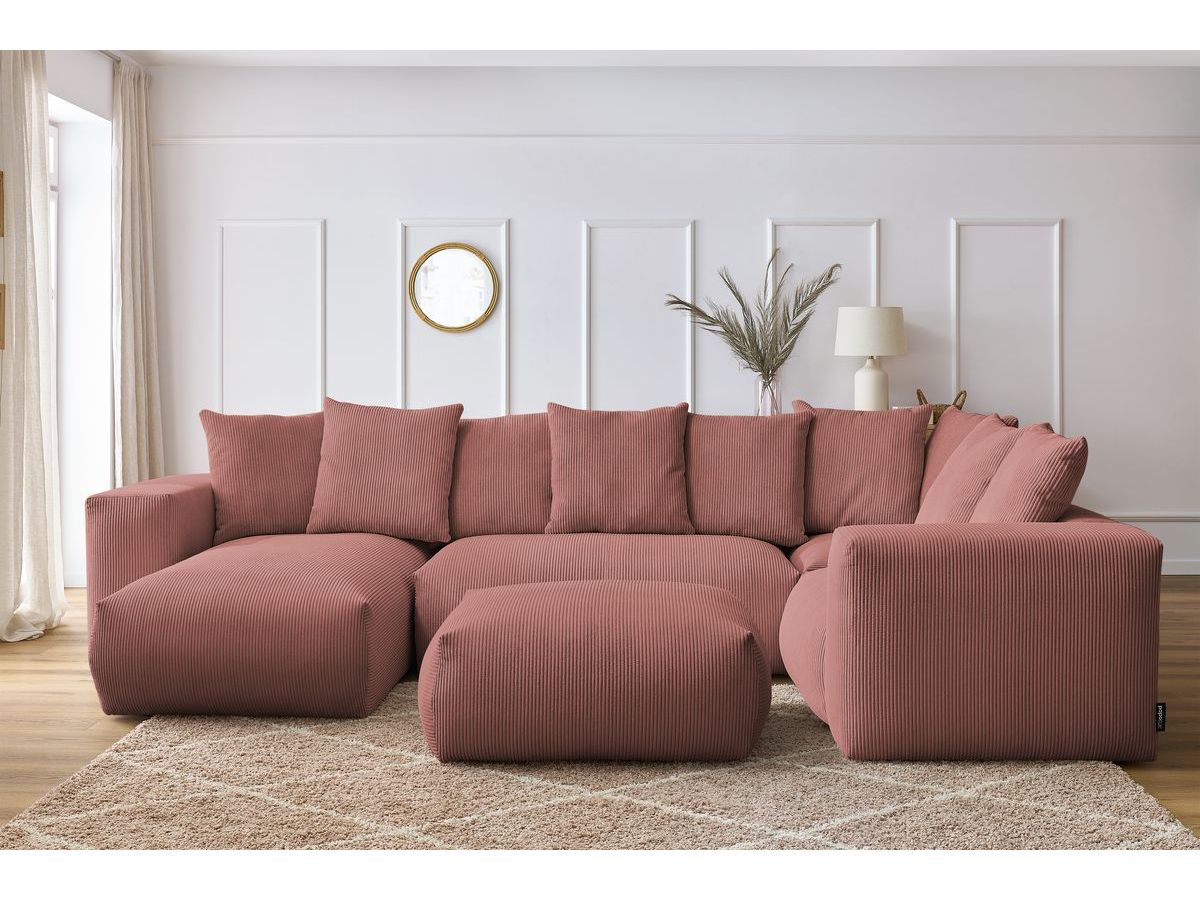Canapé panoramique fixe modulable VOLTAIRE avec 1 méridienne, 1 angle, 2 chauffeuses et 1 pouf