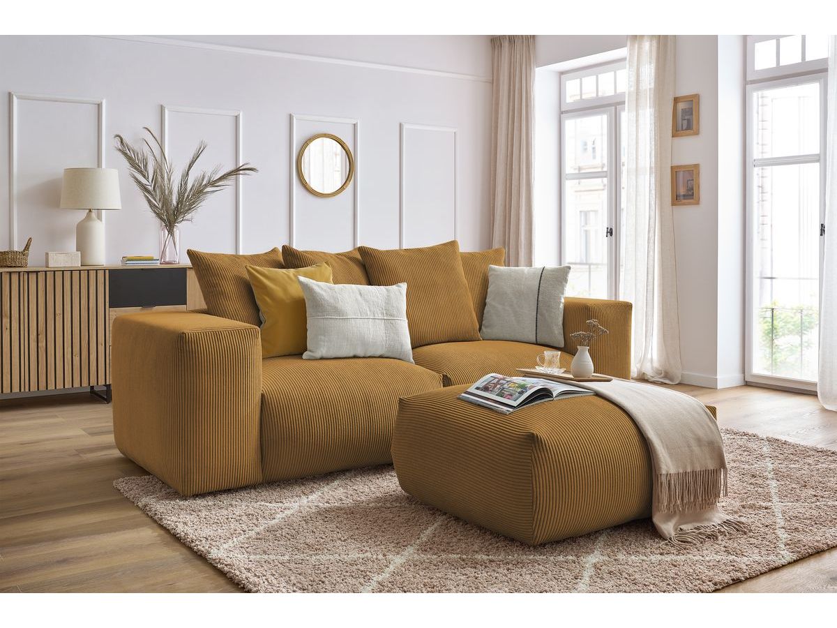 Canapé d'angle fixe EVEREST tissu chiné - Orange - Angle droit - 10 coussins