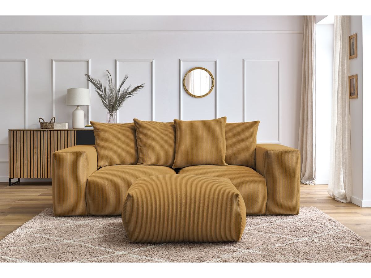 Canapé d'angle fixe EVEREST tissu chiné - Orange - Angle droit - 10 coussins