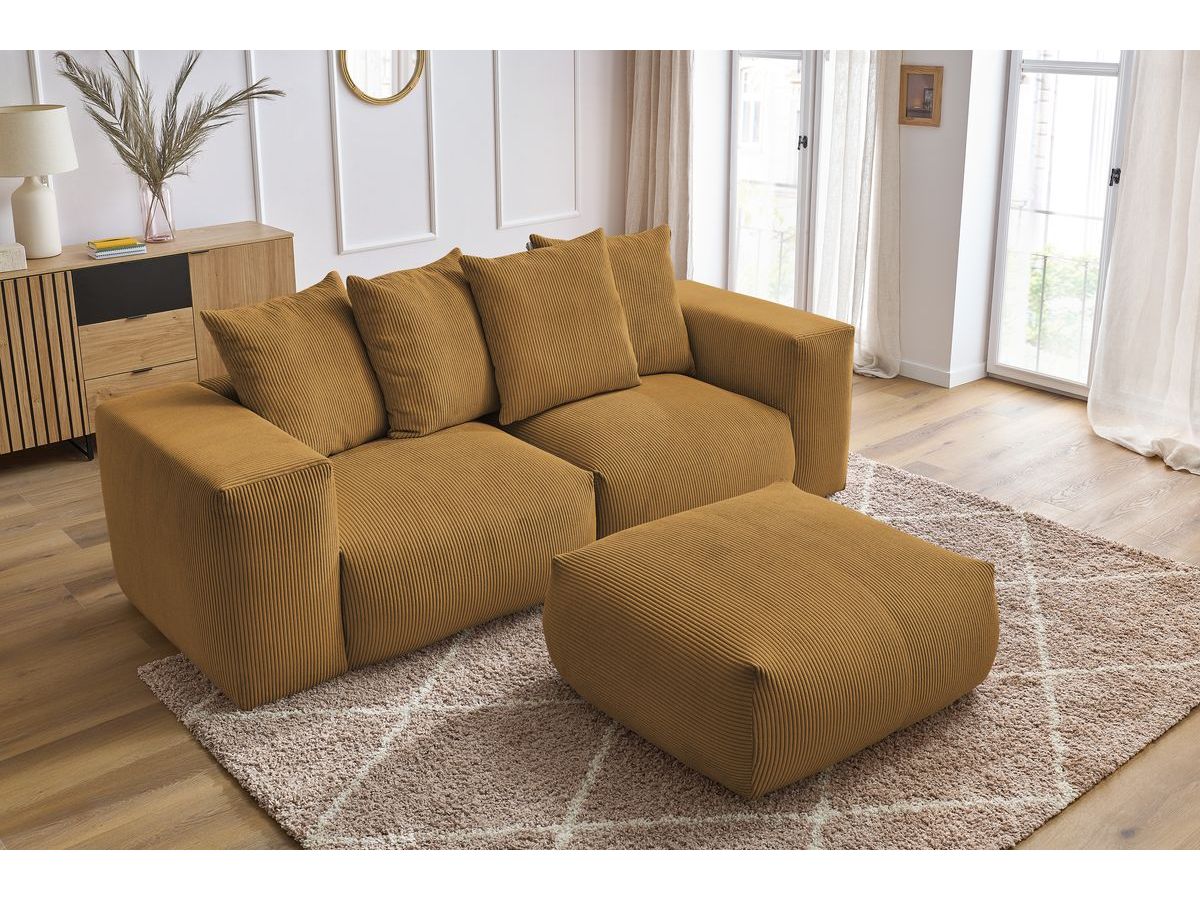 Canapé d'angle fixe EVEREST tissu chiné - Orange - Angle droit - 10 coussins