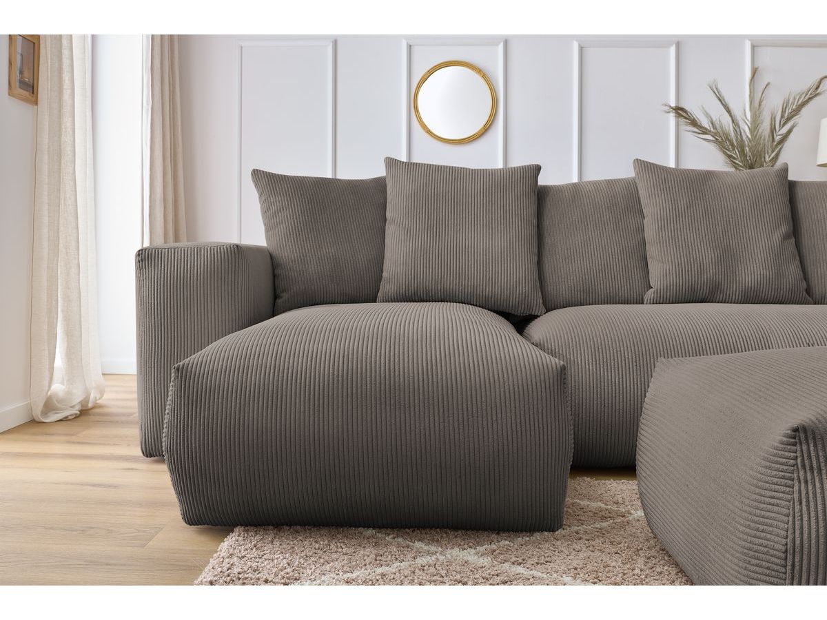 Canapé panoramique fixe modulable VOLTAIRE avec 1 méridienne, 1 angle, 2 chauffeuses et 1 pouf
