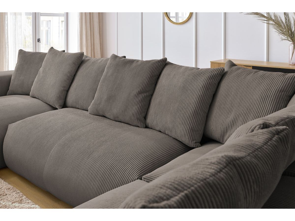 Canapé panoramique fixe modulable VOLTAIRE avec 1 méridienne, 1 angle, 2 chauffeuses et 1 pouf