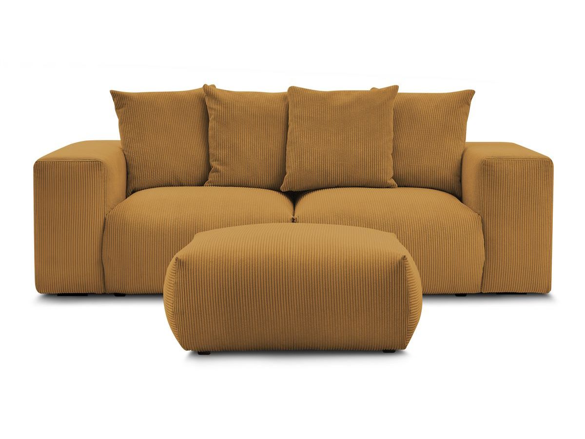 Canapé d'angle fixe EVEREST tissu chiné - Orange - Angle droit - 10 coussins