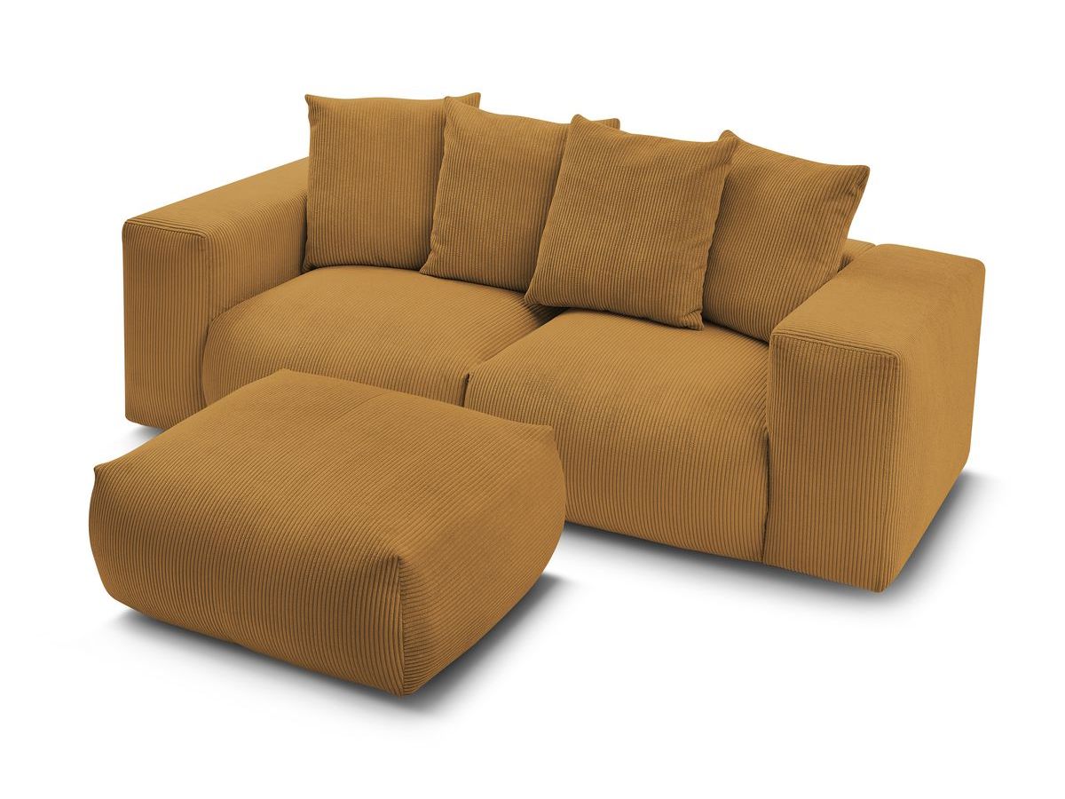 Canapé d'angle fixe EVEREST tissu chiné - Orange - Angle droit - 10 coussins
