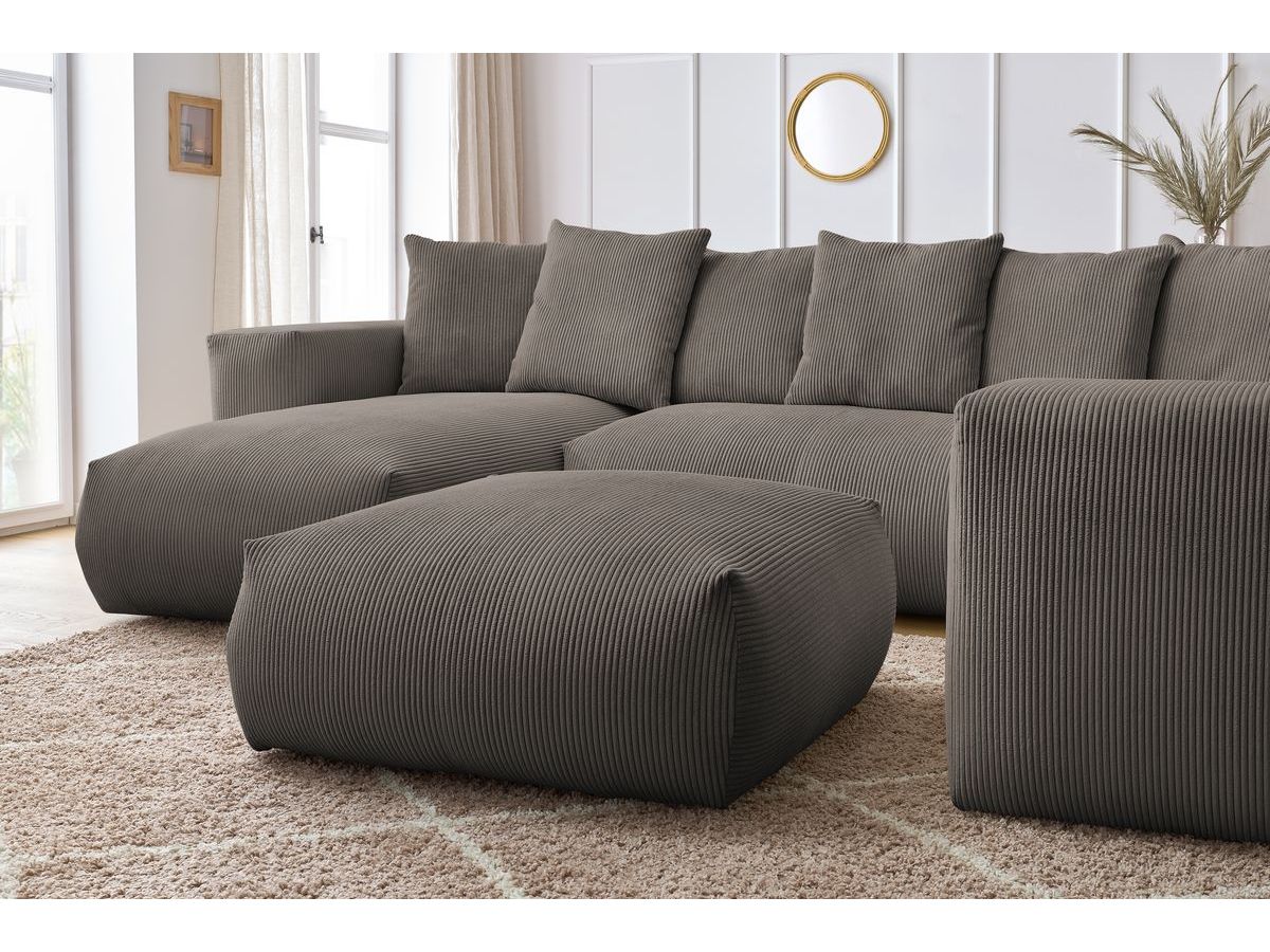 Canapé panoramique fixe modulable VOLTAIRE avec 1 méridienne, 1 angle, 2 chauffeuses et 1 pouf