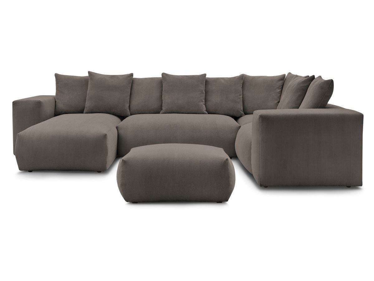 Canapé panoramique fixe modulable VOLTAIRE avec 1 méridienne, 1 angle, 2 chauffeuses et 1 pouf