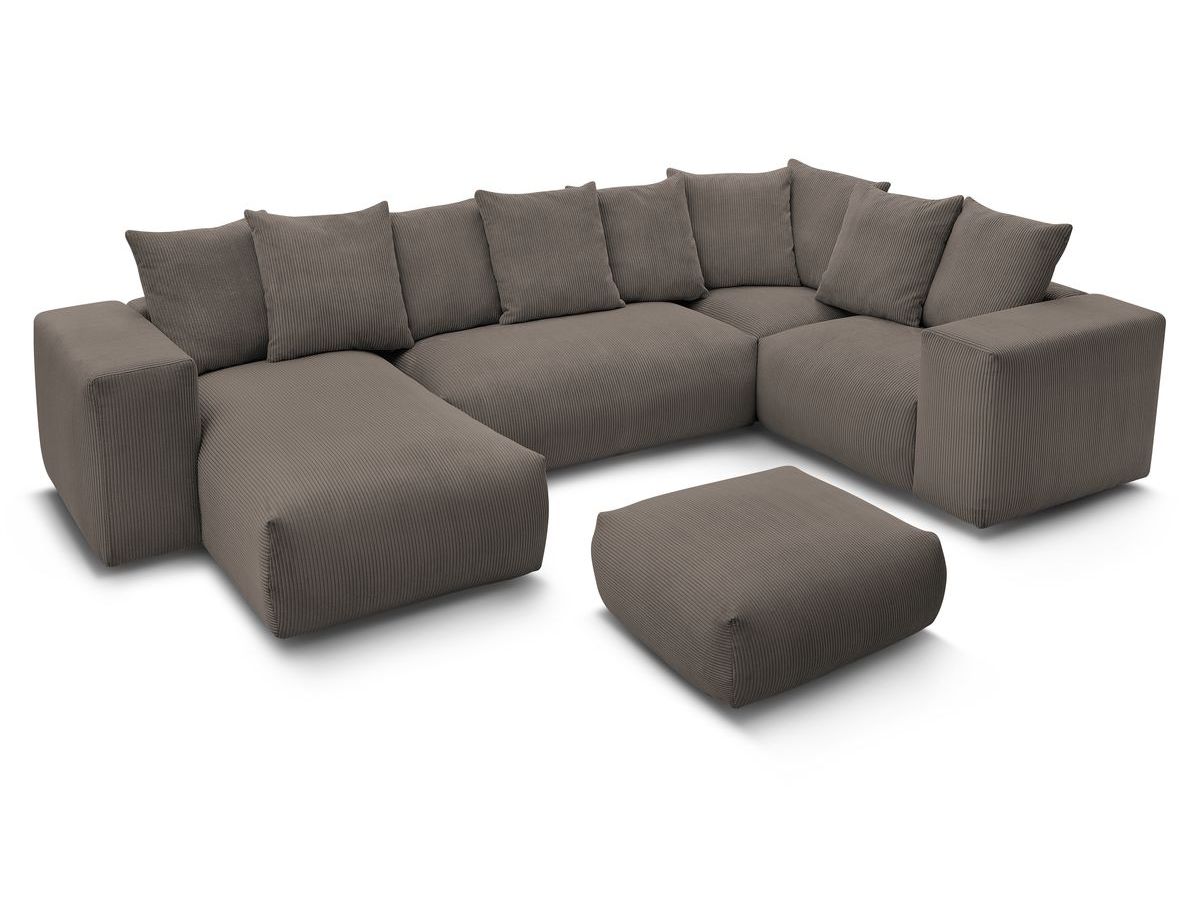 Canapé panoramique fixe modulable VOLTAIRE avec 1 méridienne, 1 angle, 2 chauffeuses et 1 pouf
