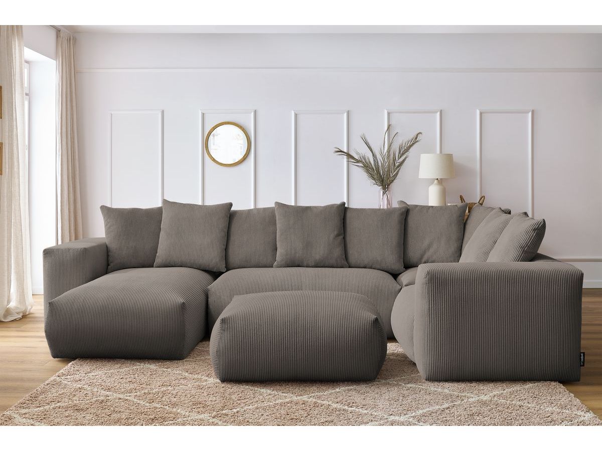 Canapé panoramique fixe modulable VOLTAIRE avec 1 méridienne, 1 angle, 2 chauffeuses et 1 pouf