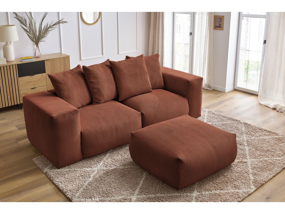 Canapé droit fixe modulable VOLTAIRE avec pouf