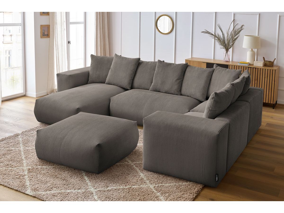 Canapé panoramique fixe modulable VOLTAIRE avec 1 méridienne, 1 angle, 2 chauffeuses et 1 pouf