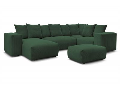 Canapé panoramique fixe modulable VOLTAIRE avec 1 méridienne, 1 angle, 2 chauffeuses et 1 pouf