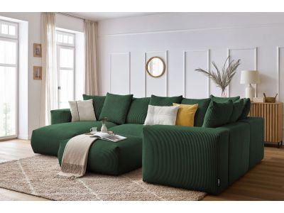 Canapé panoramique fixe modulable VOLTAIRE avec 1 méridienne, 1 angle, 2 chauffeuses et 1 pouf