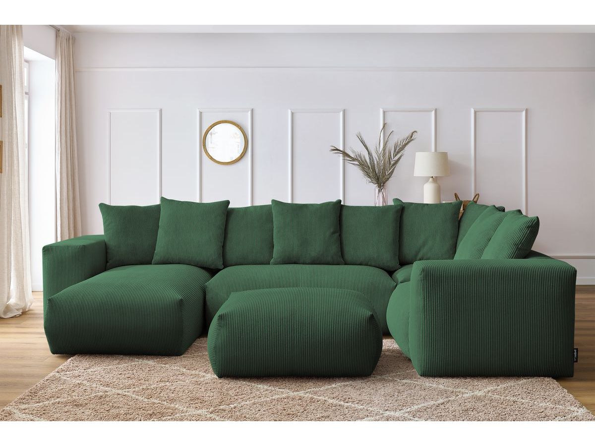 VOLTAIRE modulaire vaste panoramische bank met 1 chaise longue, 1 hoek, 2 fauteuils en 1 poef