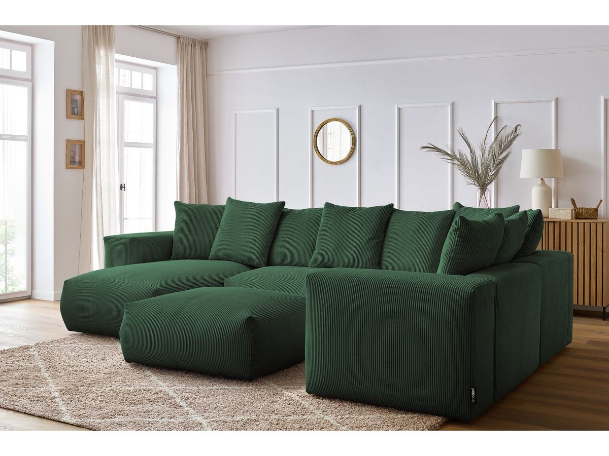 VOLTAIRE modulaire vaste panoramische bank met 1 chaise longue, 1 hoek, 2 fauteuils en 1 poef