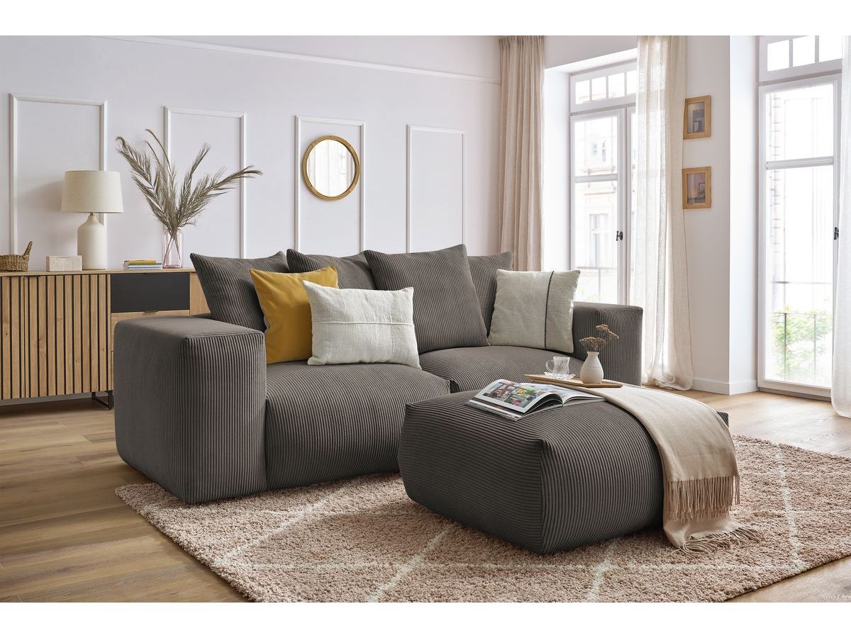 Canapé d'angle fixe EVEREST tissu chiné - Orange - Angle droit - 10 coussins