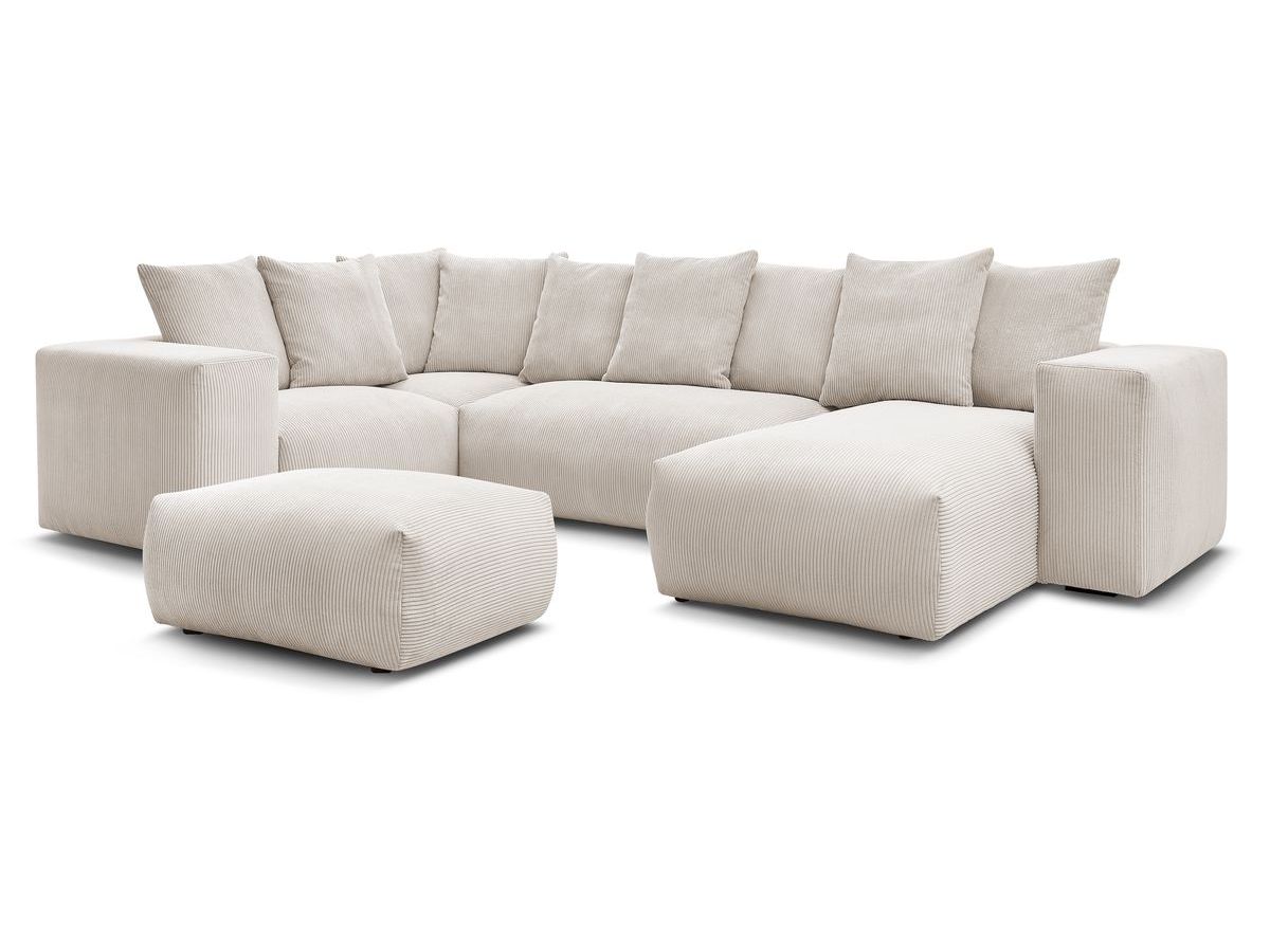 Canapé panoramique fixe modulable VOLTAIRE avec 1 méridienne, 1 angle, 2 chauffeuses et 1 pouf