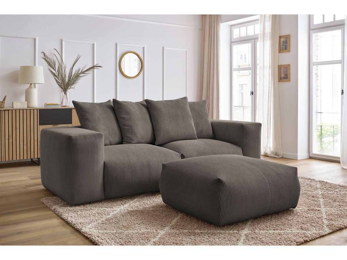 Canapé droit fixe modulable VOLTAIRE avec pouf taupe   BOBOCHIC 4 places - Vue supplémentaire 3