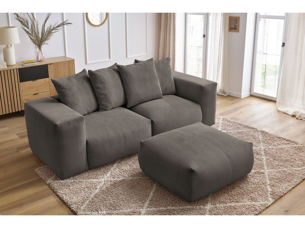 Canapé d'angle fixe EVEREST tissu chiné - Orange - Angle droit - 10 coussins