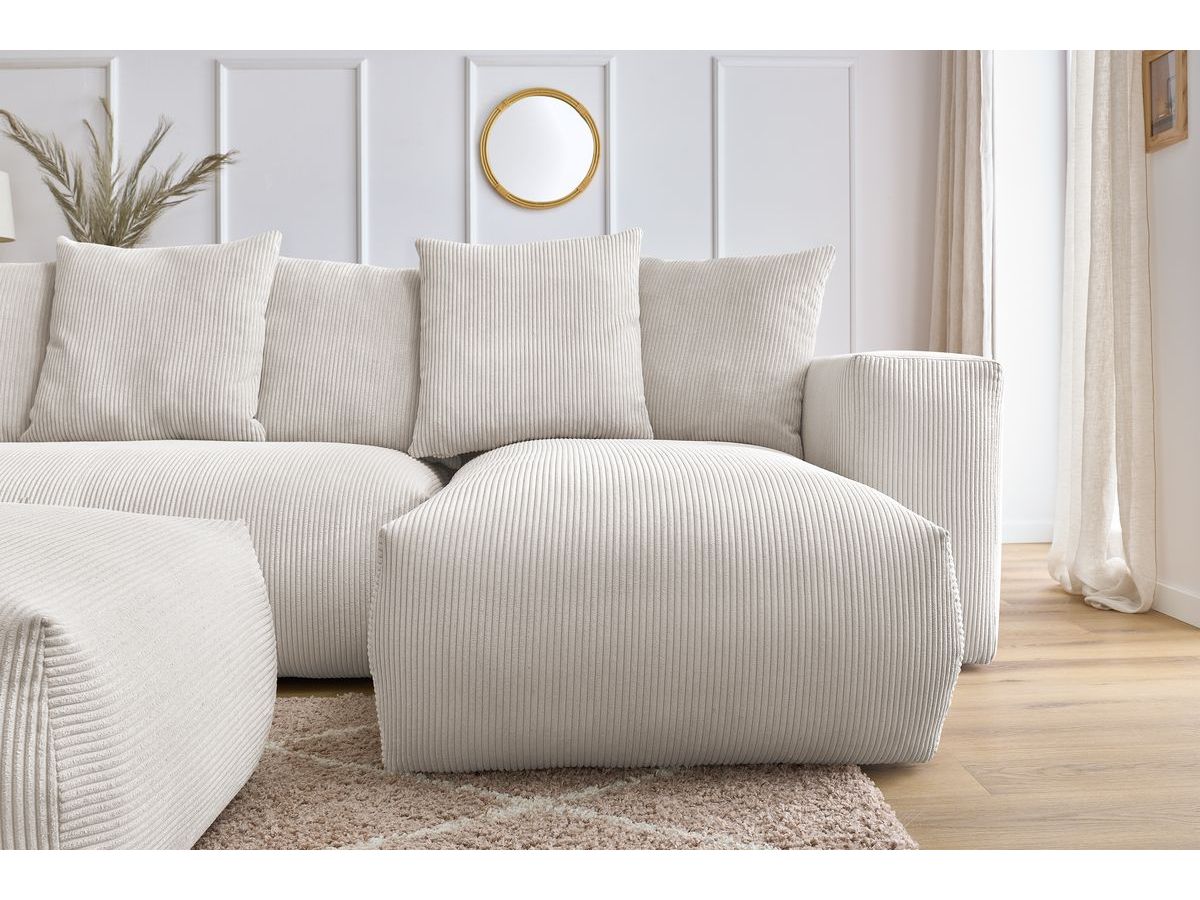 Canapé panoramique fixe modulable VOLTAIRE avec 1 méridienne, 1 angle, 2 chauffeuses et 1 pouf