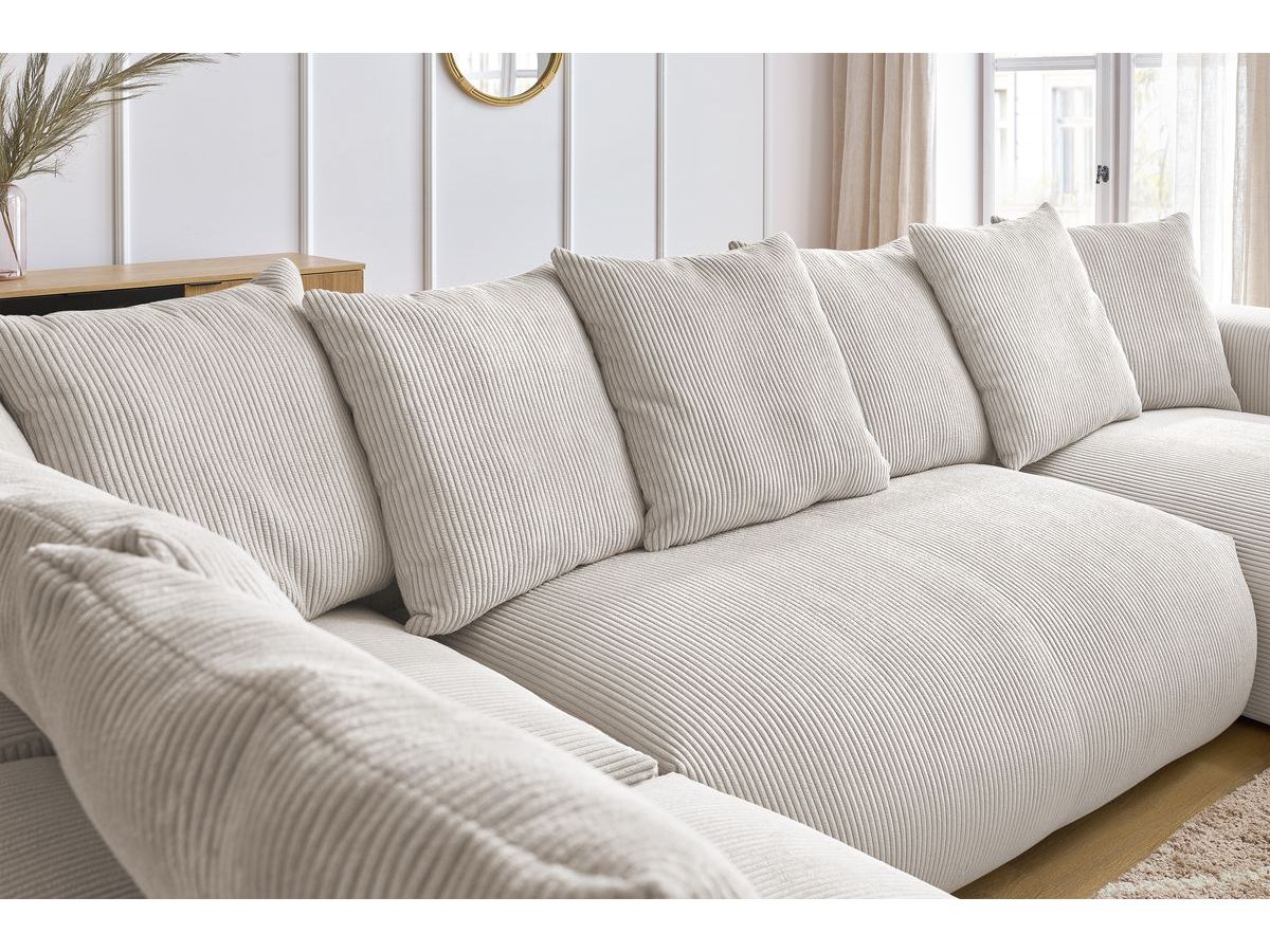 Canapé panoramique fixe modulable VOLTAIRE avec 1 méridienne, 1 angle, 2 chauffeuses et 1 pouf