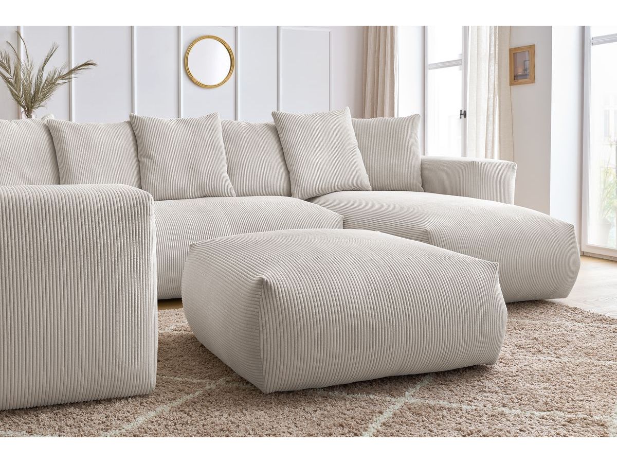 Canapé panoramique fixe modulable VOLTAIRE avec 1 méridienne, 1 angle, 2 chauffeuses et 1 pouf