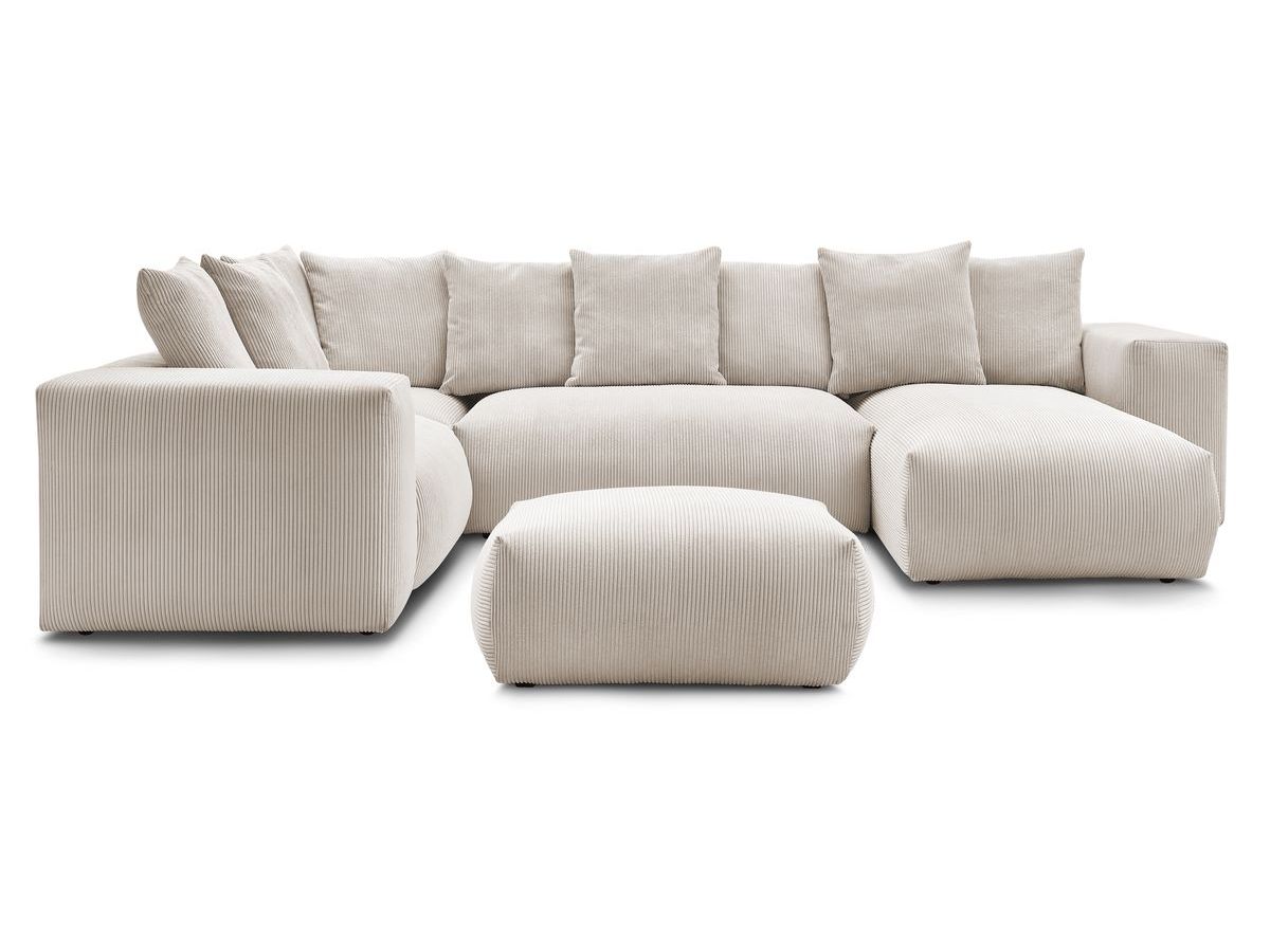 Canapé panoramique fixe modulable VOLTAIRE avec 1 méridienne, 1 angle, 2 chauffeuses et 1 pouf