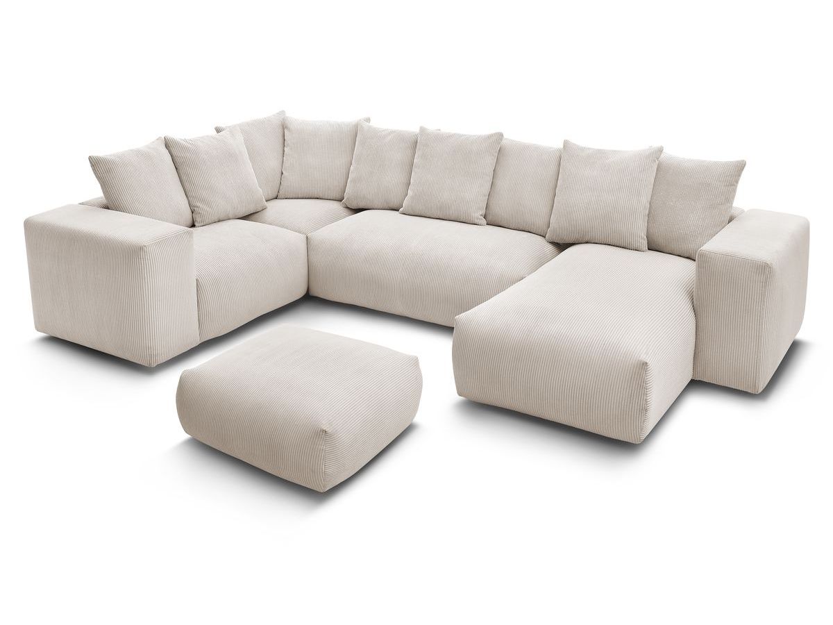 Canapé panoramique fixe modulable VOLTAIRE avec 1 méridienne, 1 angle, 2 chauffeuses et 1 pouf