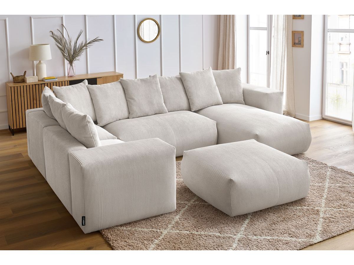 Canapé panoramique fixe modulable VOLTAIRE avec 1 méridienne, 1 angle, 2 chauffeuses et 1 pouf