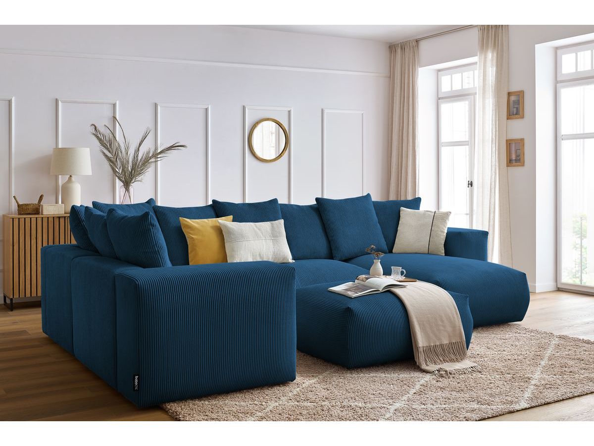 Canapé panoramique fixe modulable VOLTAIRE avec 1 méridienne, 1 angle, 2 chauffeuses et 1 pouf