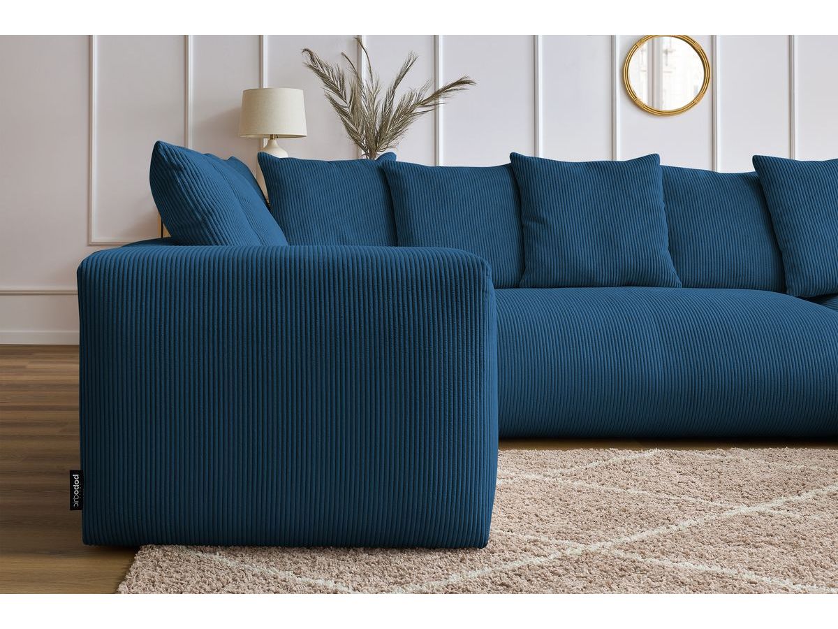 Canapé panoramique fixe modulable VOLTAIRE avec 1 méridienne, 1 angle, 2 chauffeuses et 1 pouf bleu foncé  angle droit BOBOCHIC 6 places - Vue supplémentaire 3