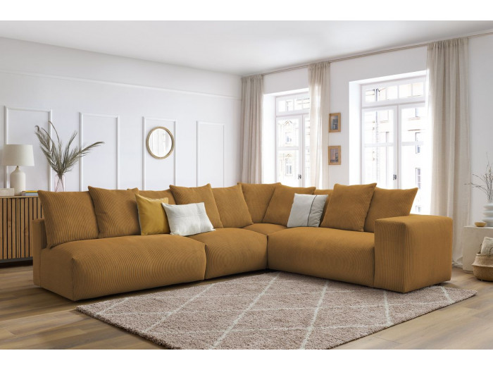 Canapé d'angle fixe modulable ultra moelleux VOLTAIRE avec 1 chauffeuse 2 places, 1 angle et 2 chauffeuses 1 place