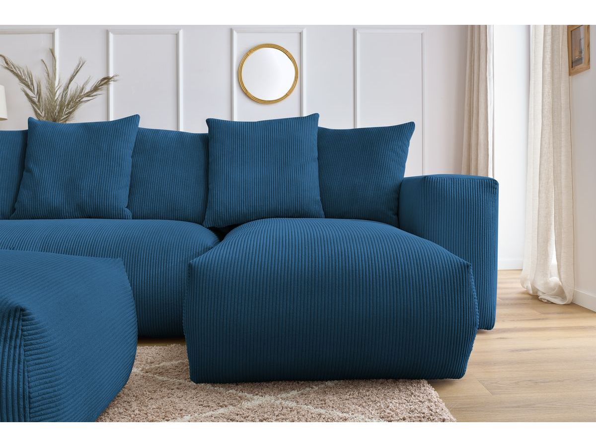 Canapé panoramique fixe modulable VOLTAIRE avec 1 méridienne, 1 angle, 2 chauffeuses et 1 pouf